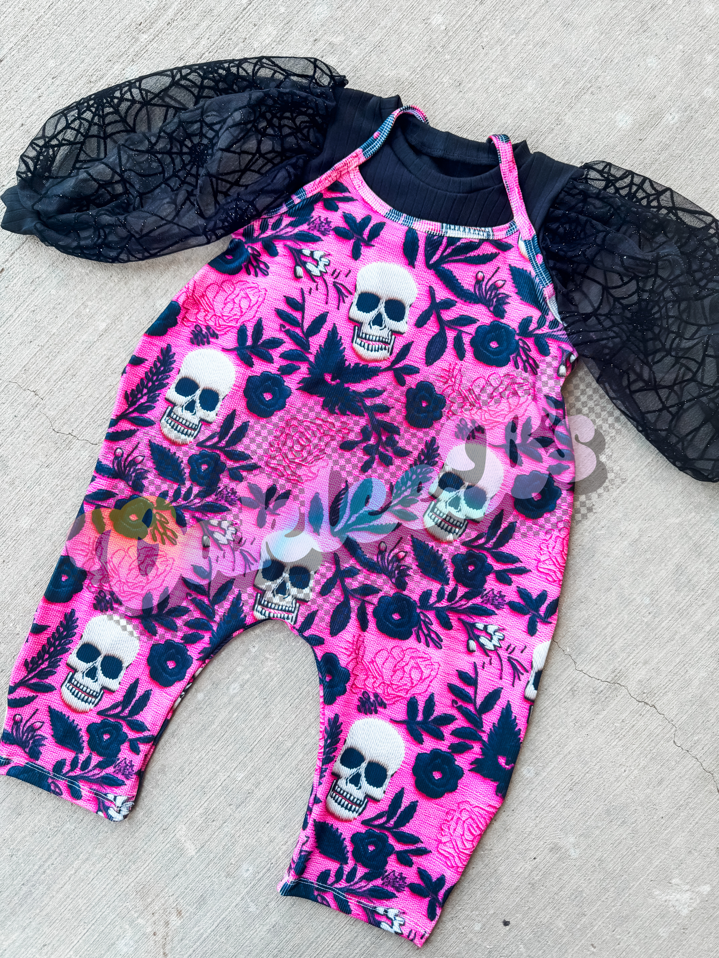 Pink Skull Terran & Petal Sleeve Top