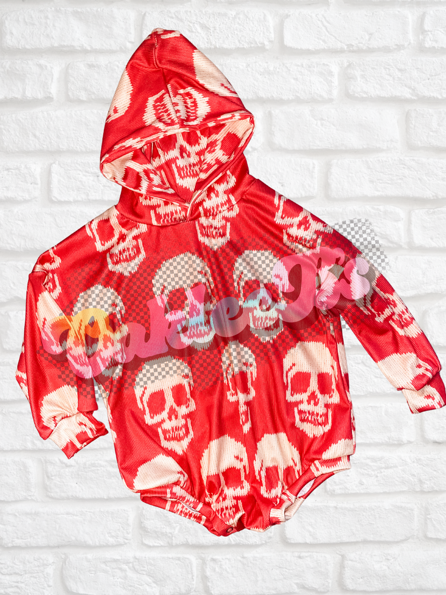 Pink Skulls Hooded Sweater Romper w/ Snaps