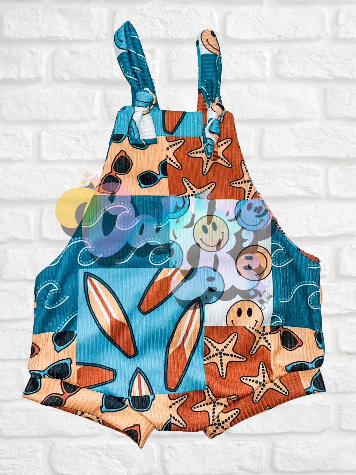 Beach Patchwork Shorties Overalls