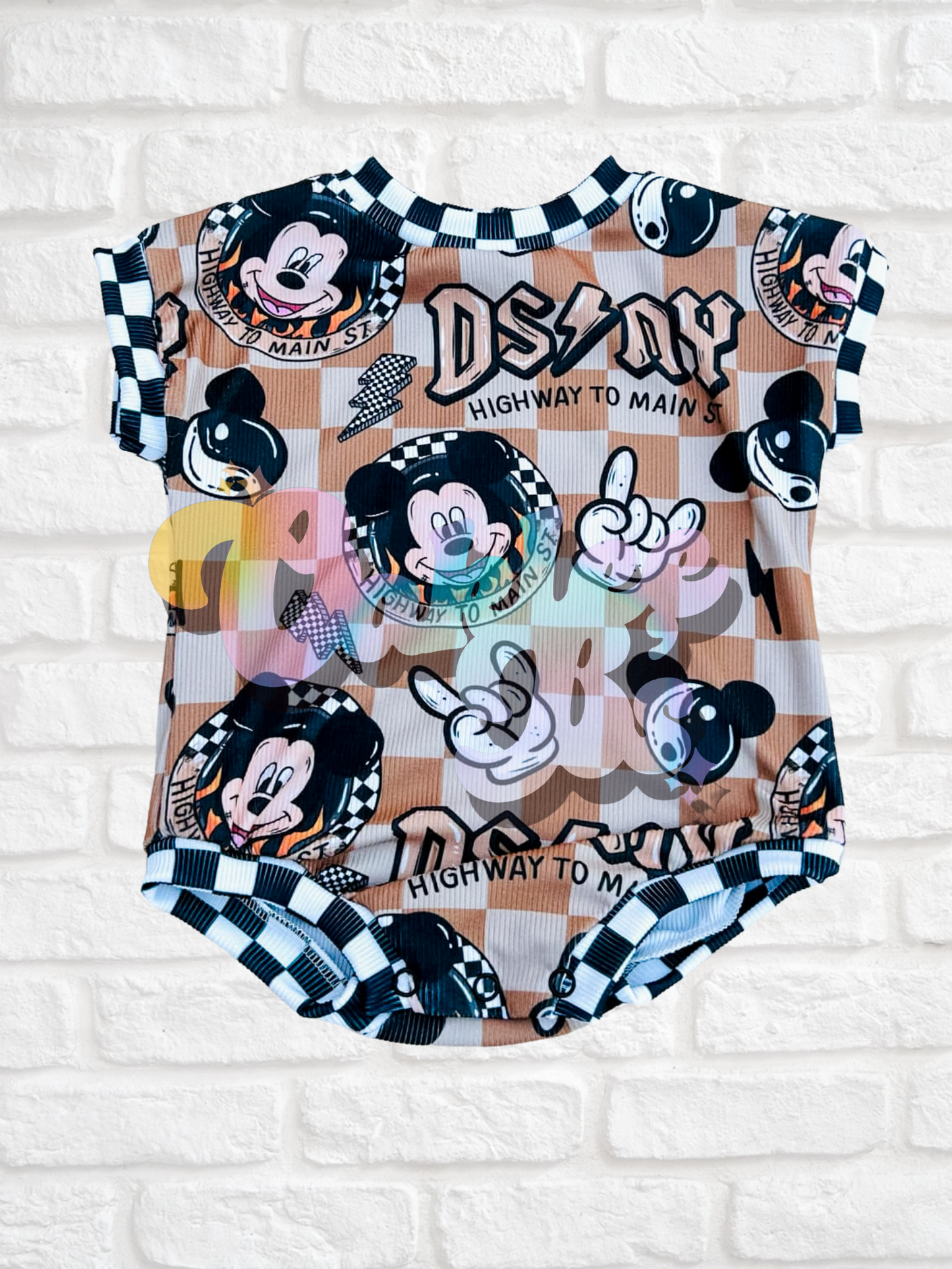 Brown Mouse Tee Romper w Snaps