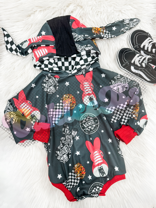 Easter Skate Bunny Ear Hooded Romper w Snaps