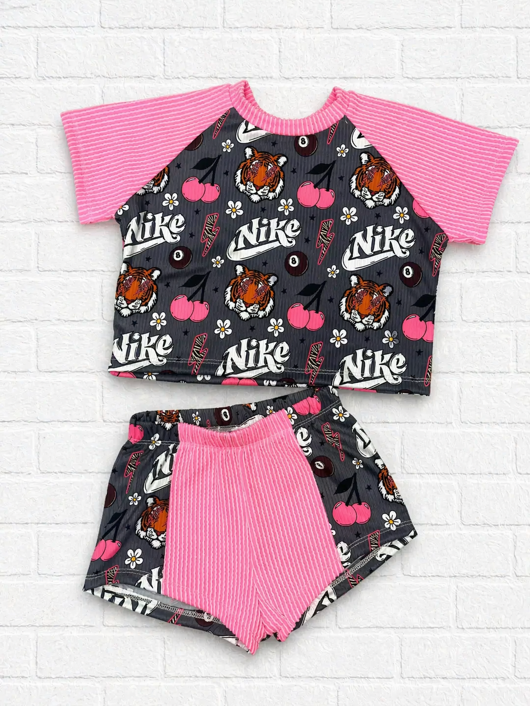 Pink Swoosh Modest Crop Raglan & Breezy Shorts