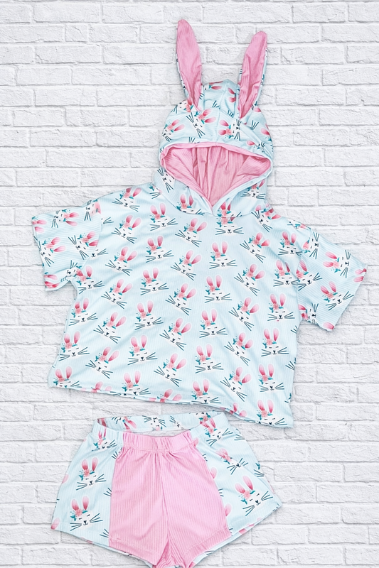 Pink/Blue Bunnies Breezy Shorts & Oversized Tee w/ Bunny Ears