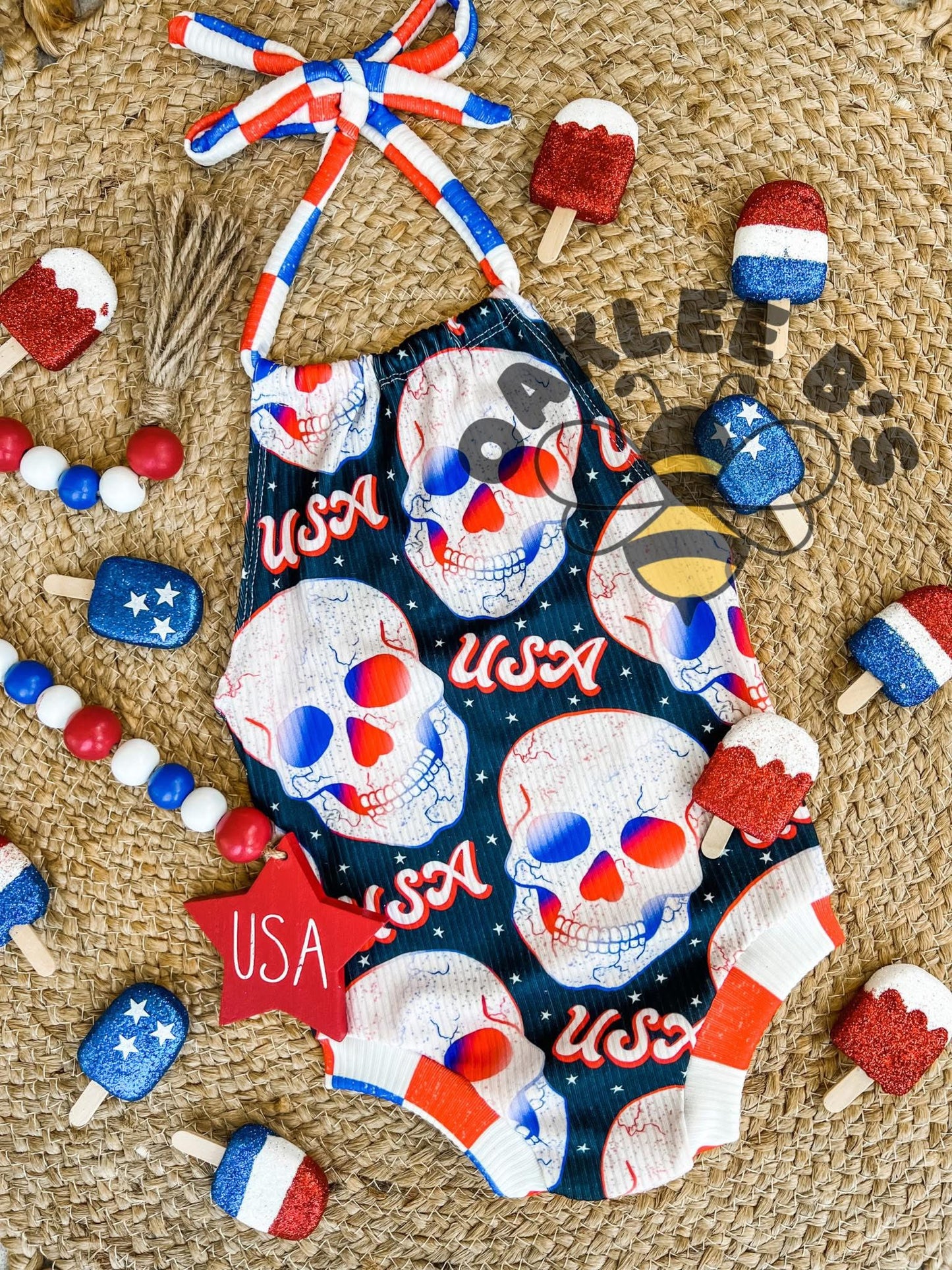 USA Skulls Halter Romper