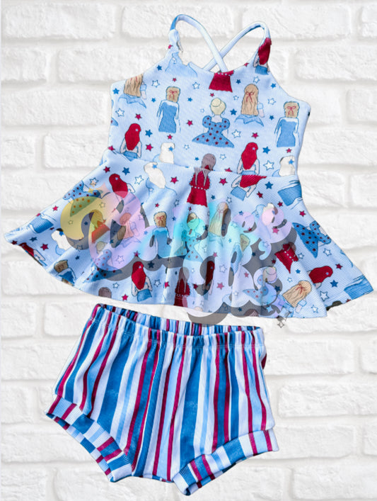 USA Princesses Brielle Cross Back Peplum & Shorties