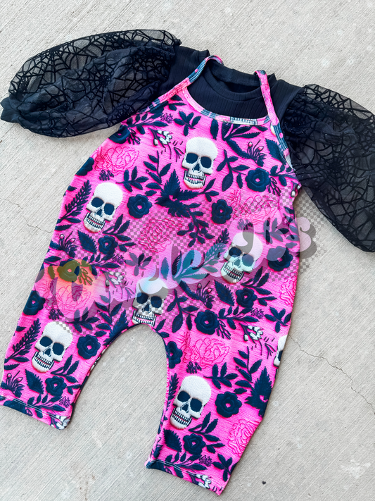 Pink Skull Terran & Petal Sleeve Top
