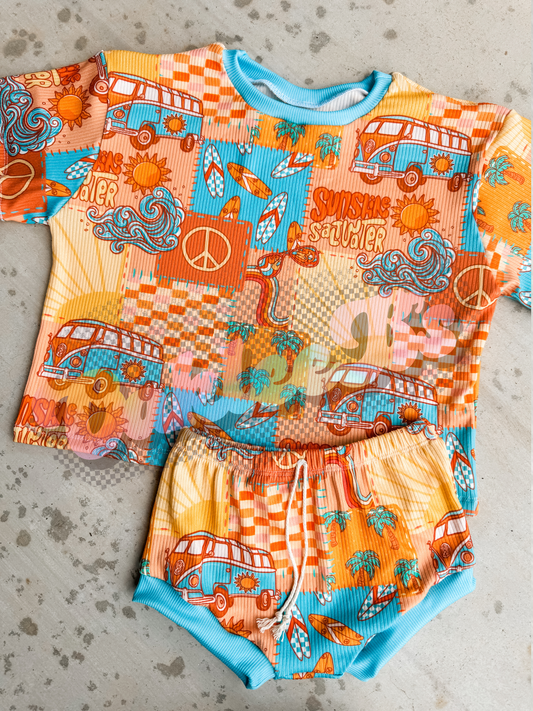Beach Patchwork Oversized Tee & Shorties