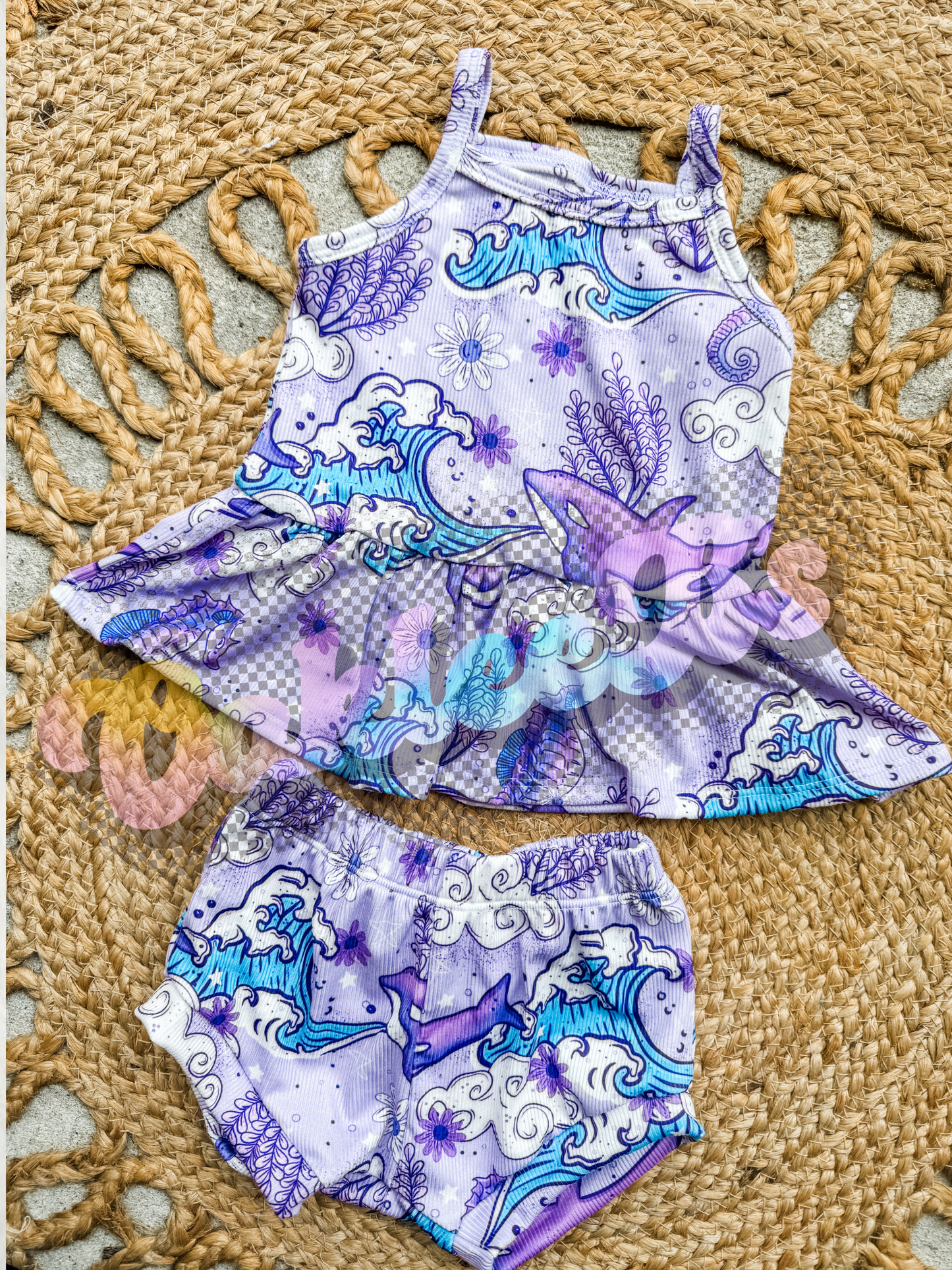 Purple Waves Cami Peplum & Shorties