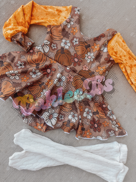 Fall Pumpkins Bishop Sleeve Brielle Romper + Socks