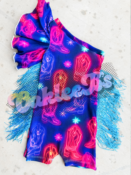 Neon Boots Miami Romper w/ Fringe
