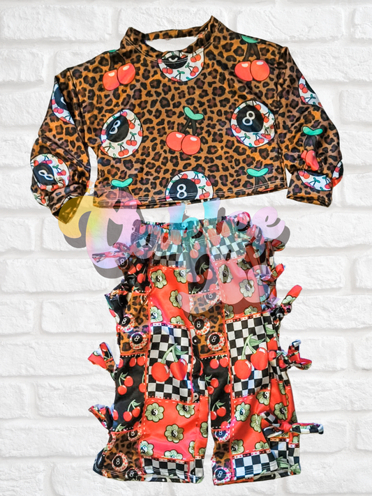 Cherries Satin Boxy Sweatshirt & Tie Pants