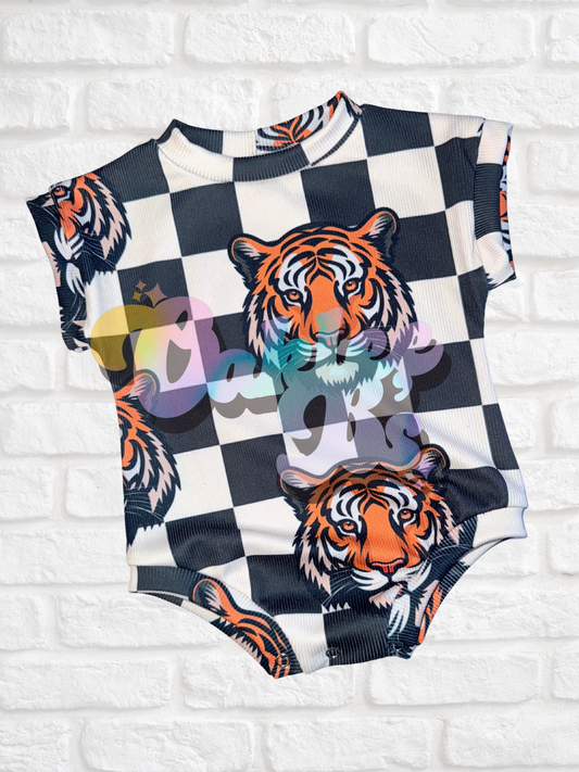 Tiger Checks Tee Romper w Snaps