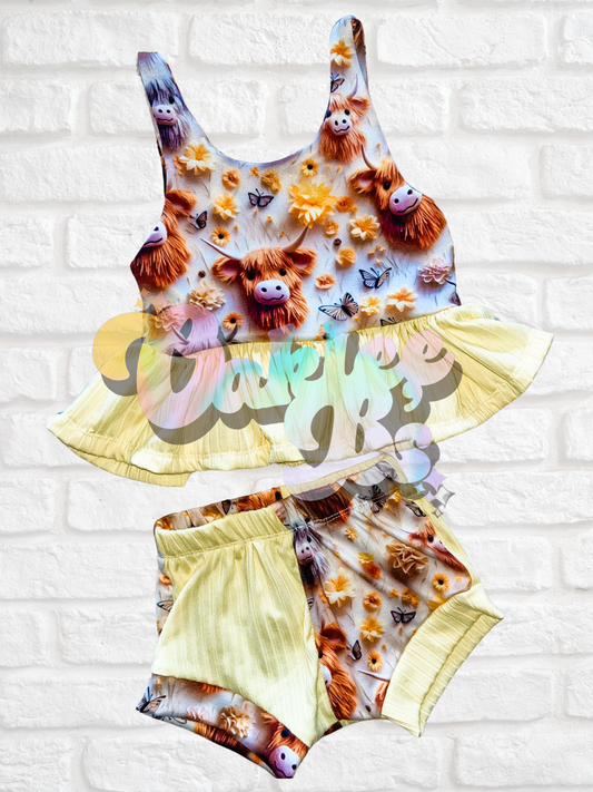 Yellow Cow Paisley Top & Shorties