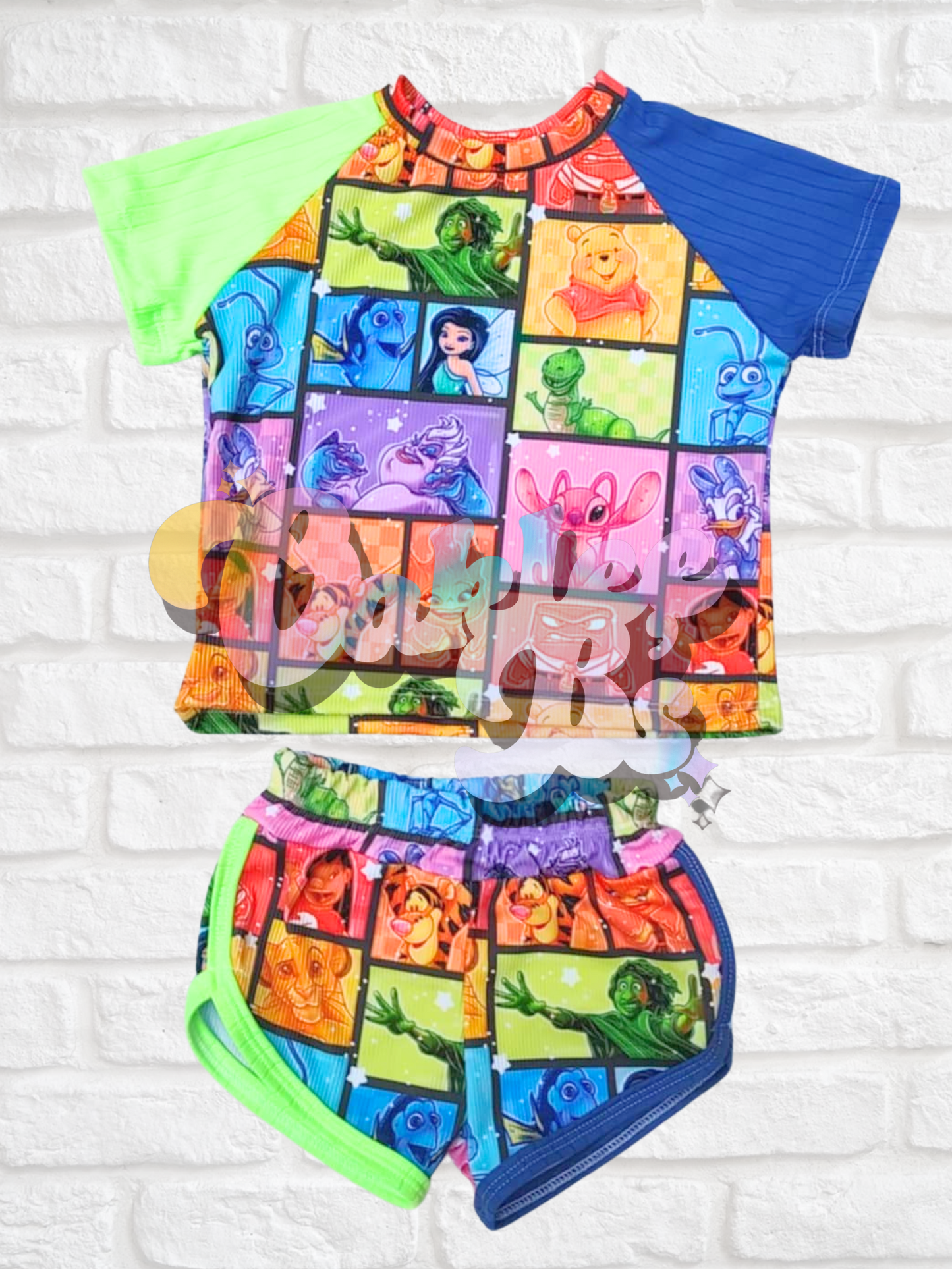 Disney Rainbow Patches Raglan Tee & Retro Shorties