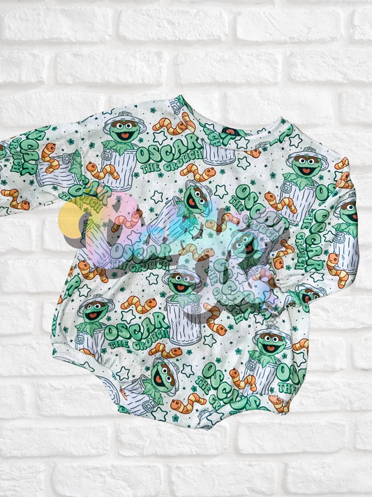 Green Grouch Sweater Romper w Snaps