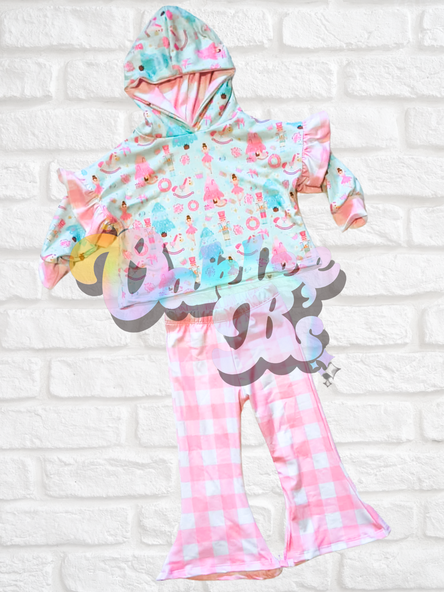18m RTS flares & oversized hoodie with ruffles (modest crop)