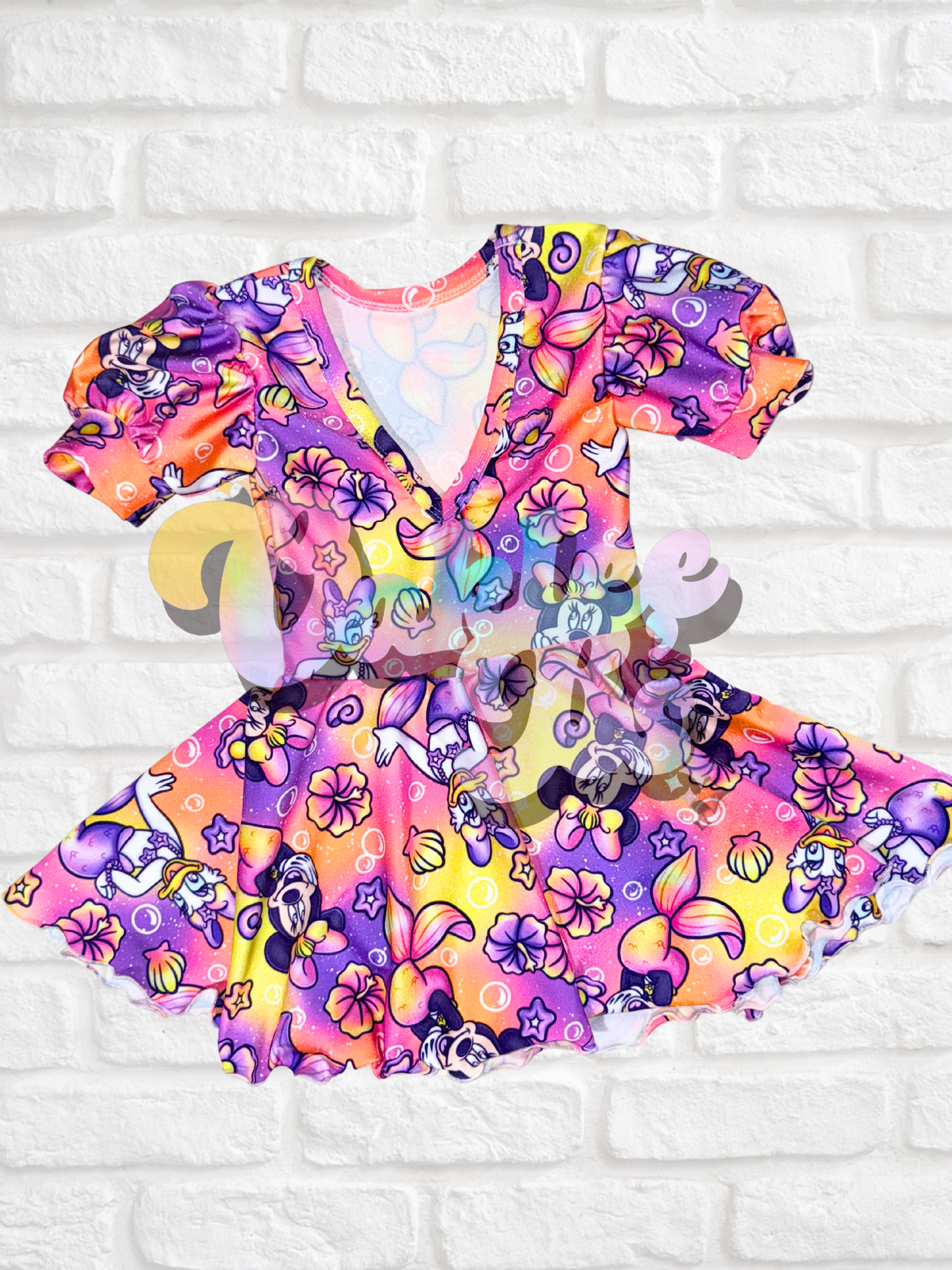 Mermaid Mouse Puff Sleeve Skirted Leo - Swim