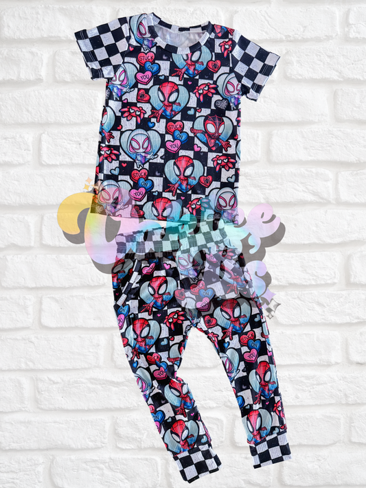 VDay Spidey Checkered Tee & Pocket Joggers