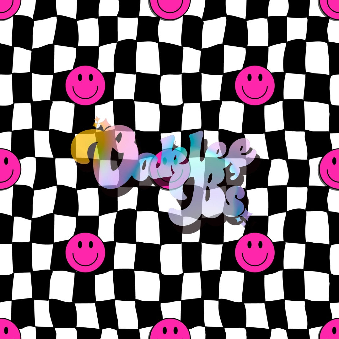 Checkered Pink Smilies Made to Order Single Items (Made in rib unless you select a swim item)