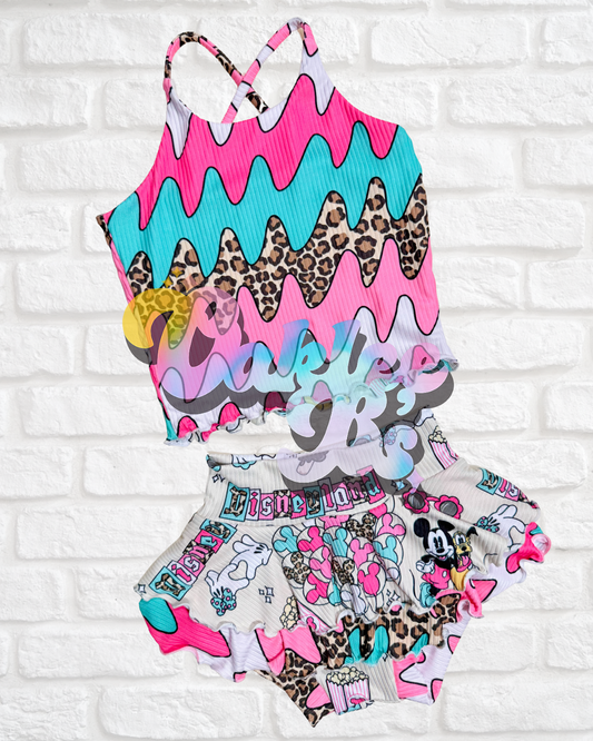 Leopard Dis Reversible Brielle Top & 2 Tier Skirted Bummies