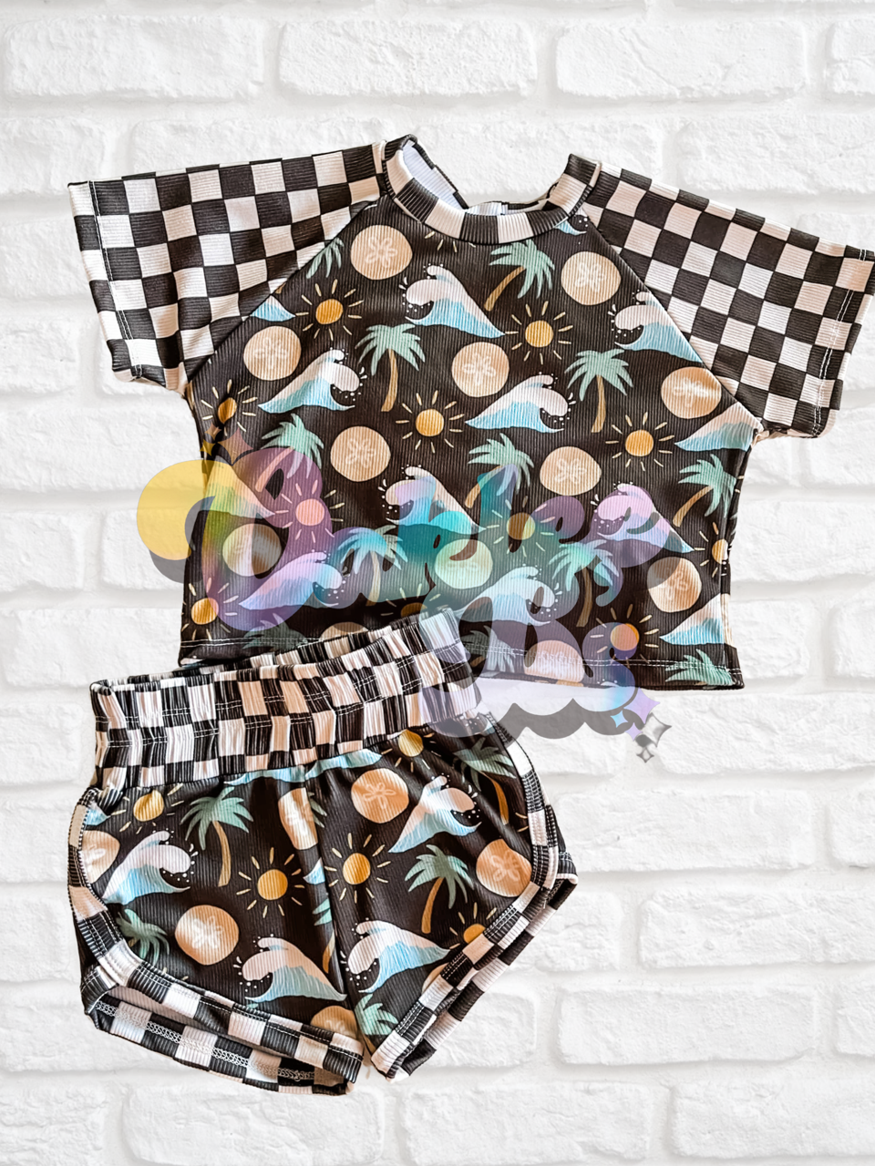 Waves Crop Raglan & Retro Shorties