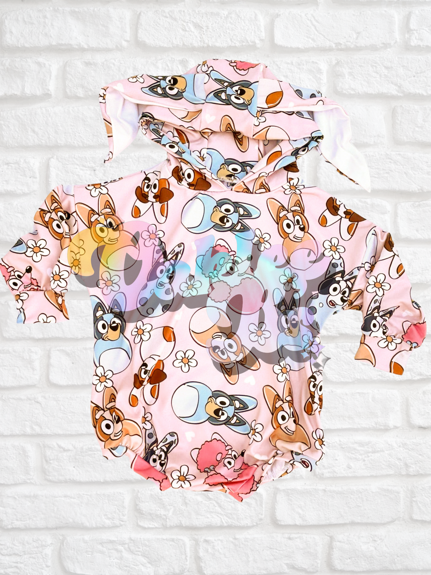 Easter Pink Dog Bunny Ear Hooded Romper w Snaps
