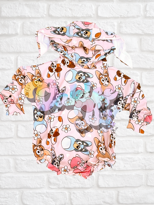 Easter Pink Dog Bunny Ear Hooded Romper w Snaps