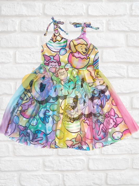 Rainbow Honey Bear Tie Strap Brielle Dress