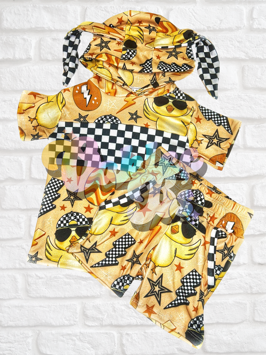 Checks Chicks Bunny Ear Hooded Upton & Pocket Shorts