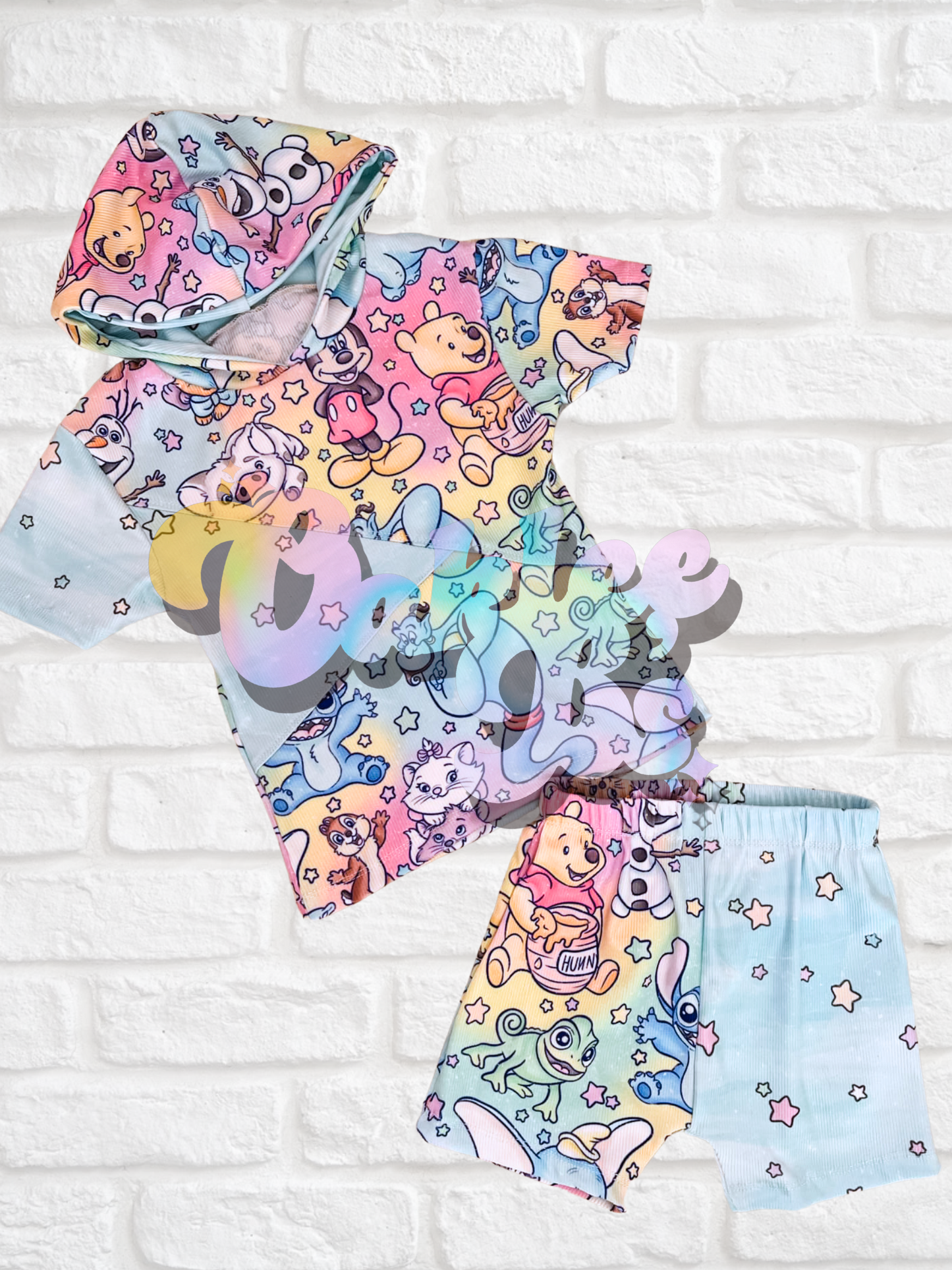 Colorful Disney Hooded Aiden Tee & Jasper Shorts
