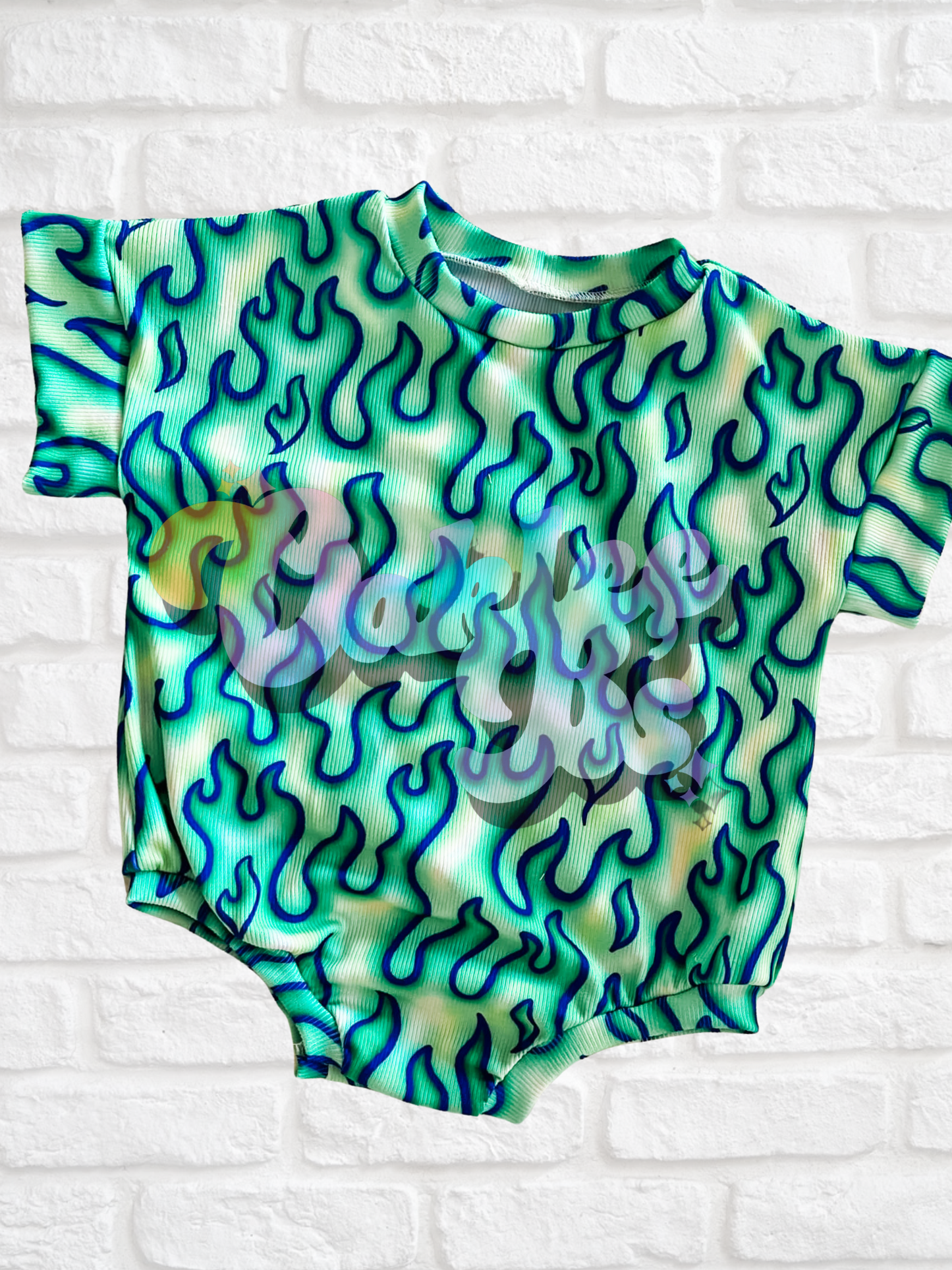 Green Flames Tee Romper w Snaps